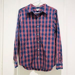 LL Bean Men Long sleeve red blue Plaid Button Up Shirt Wrinkle-Free size Large
